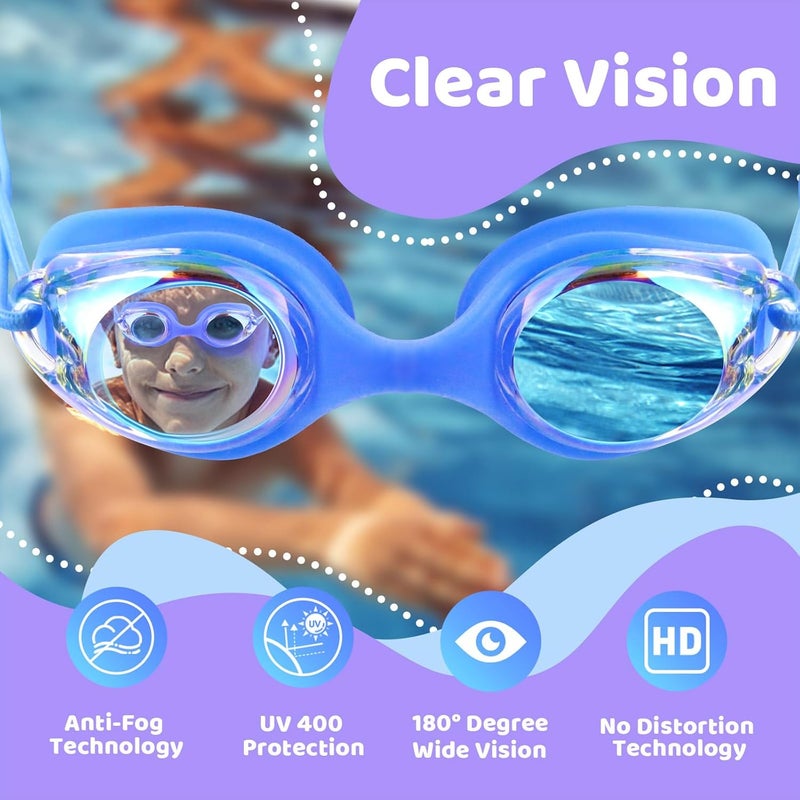 Vvinca Kids Swim Goggles with Bungee Strap No Leaking Anti Fog Toddler Goggles with Quick Adjust Ages 3-14 - Image 4